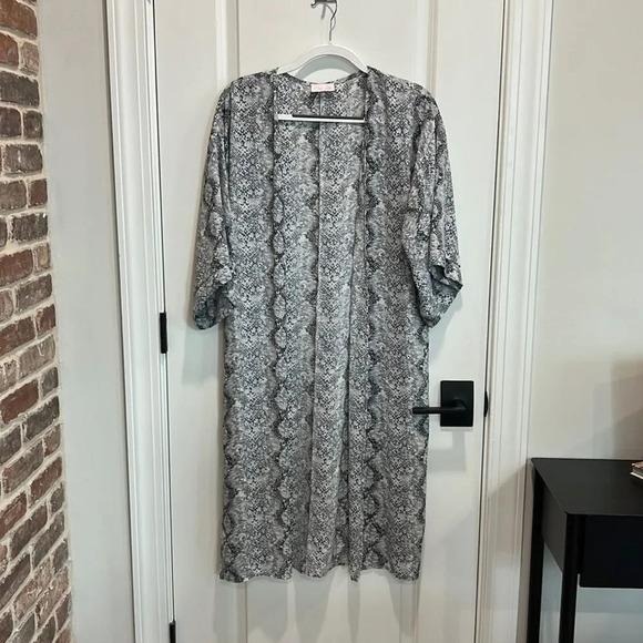 Women’s Printed Cardigan White Black Longline Spring Kimono Topper Lagenlook - Picture 2 of 7